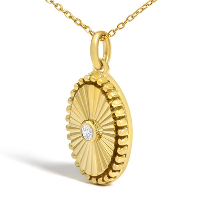 10K Yellow Gold Diamond Accent Oval Fluted Medallion Pendant Necklace