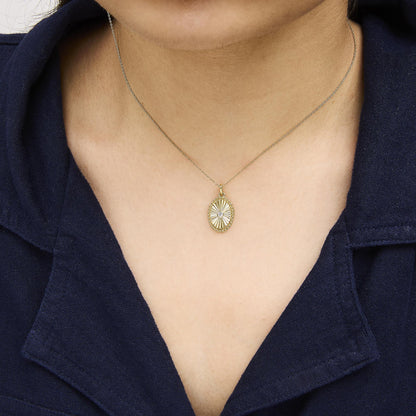 10K Yellow Gold Diamond Accent Oval Fluted Medallion Pendant Necklace