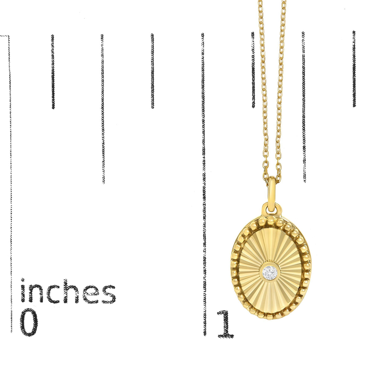 10K Yellow Gold Diamond Accent Oval Fluted Medallion Pendant Necklace