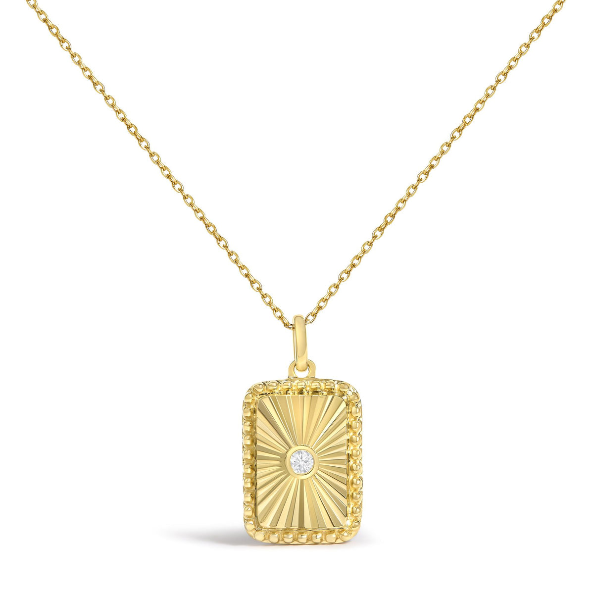 10K Yellow Gold Diamond Accent Rectangular Fluted Medallion Pendant Necklace
