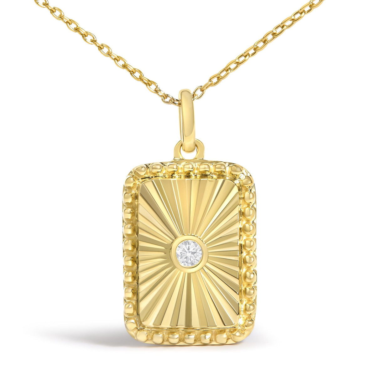 10K Yellow Gold Diamond Accent Rectangular Fluted Medallion Pendant Necklace