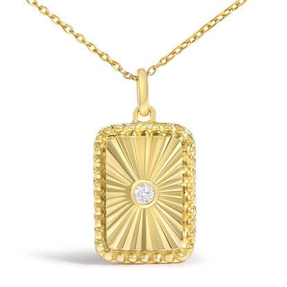 10K Yellow Gold Diamond Accent Rectangular Fluted Medallion Pendant Necklace