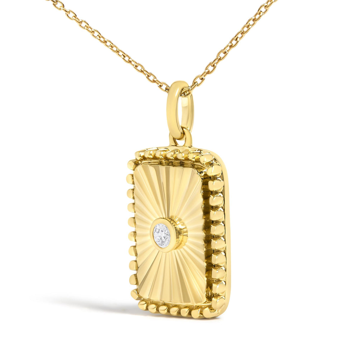 10K Yellow Gold Diamond Accent Rectangular Fluted Medallion Pendant Necklace