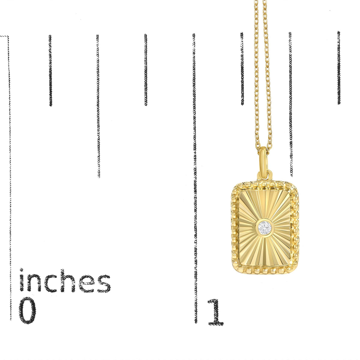 10K Yellow Gold Diamond Accent Rectangular Fluted Medallion Pendant Necklace