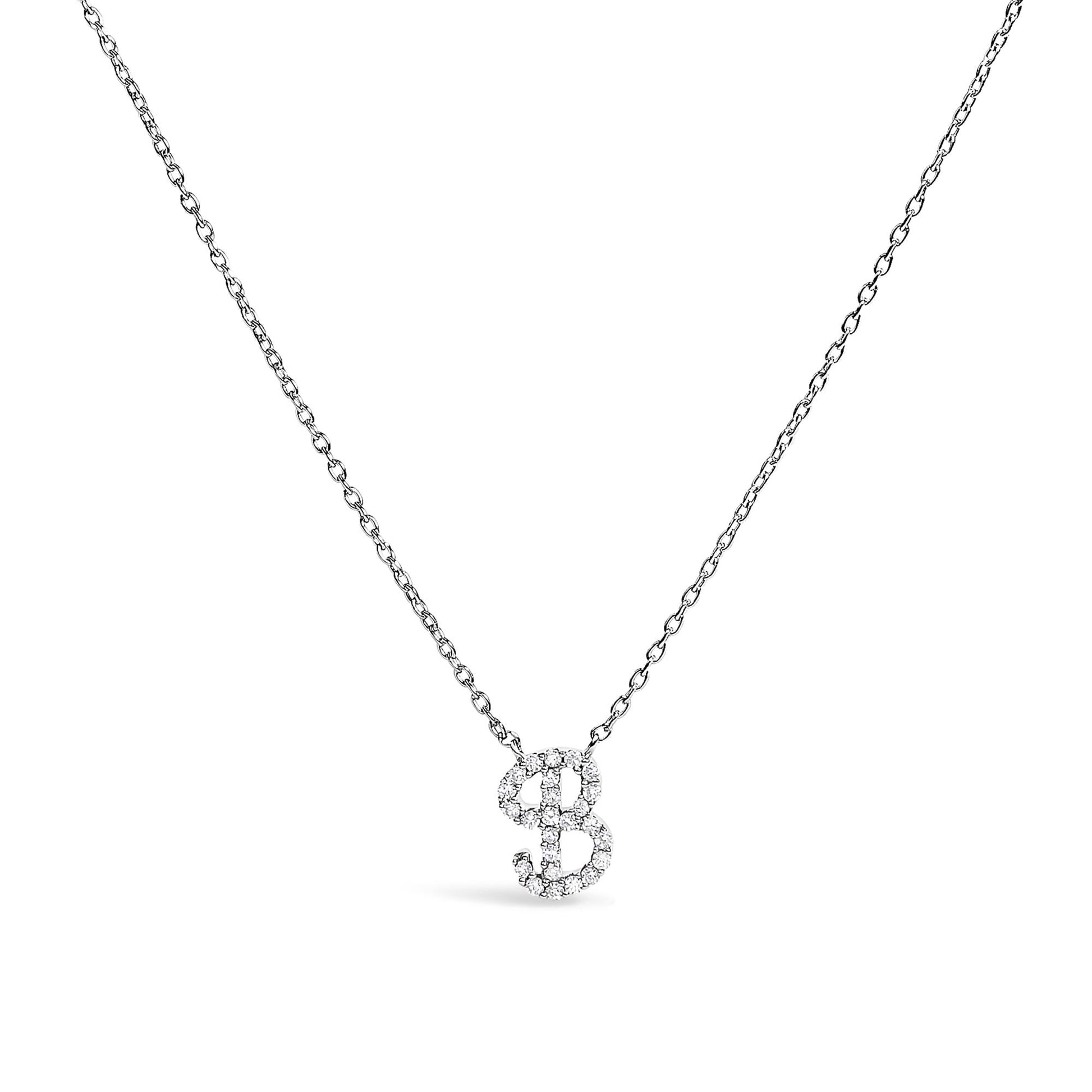 10K White Gold Diamond Accent  A-Z Initial Script Style Pendant Necklace