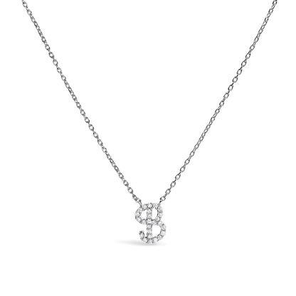 10K White Gold Diamond Accent  A-Z Initial Script Style Pendant Necklace