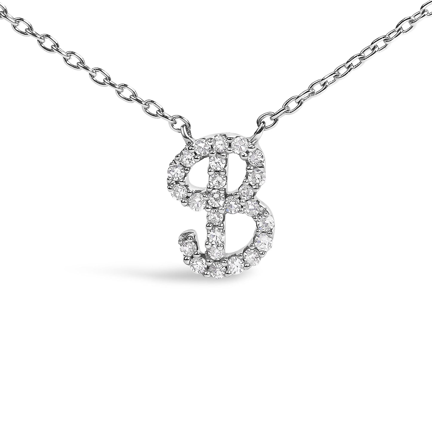 10K White Gold Diamond Accent  A-Z Initial Script Style Pendant Necklace