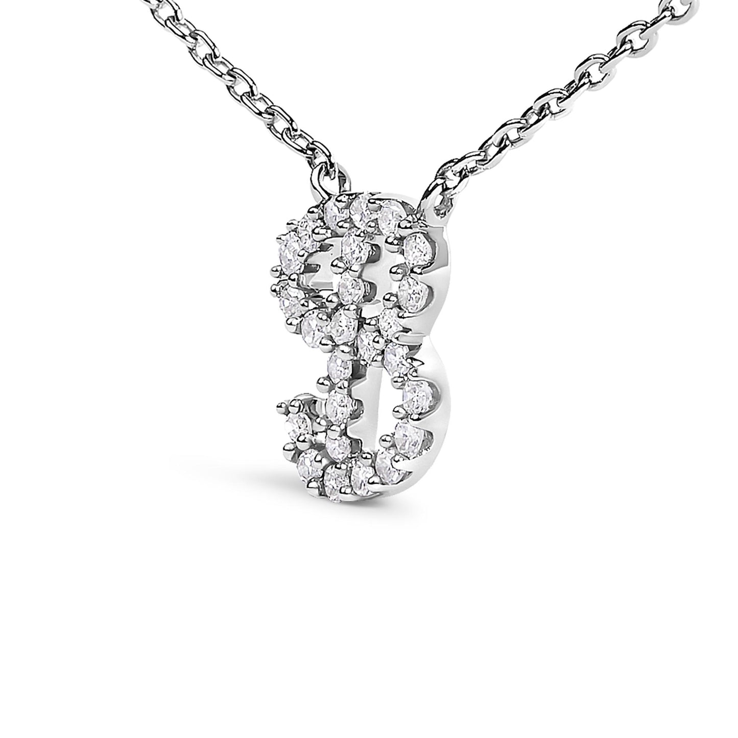10K White Gold Diamond Accent  A-Z Initial Script Style Pendant Necklace