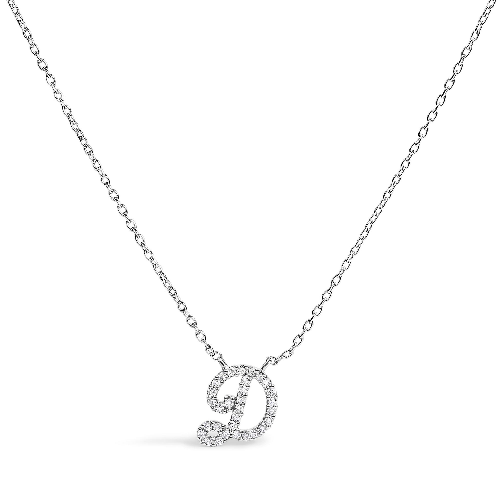 10K White Gold Diamond Accent  A-Z Initial Script Style Pendant Necklace