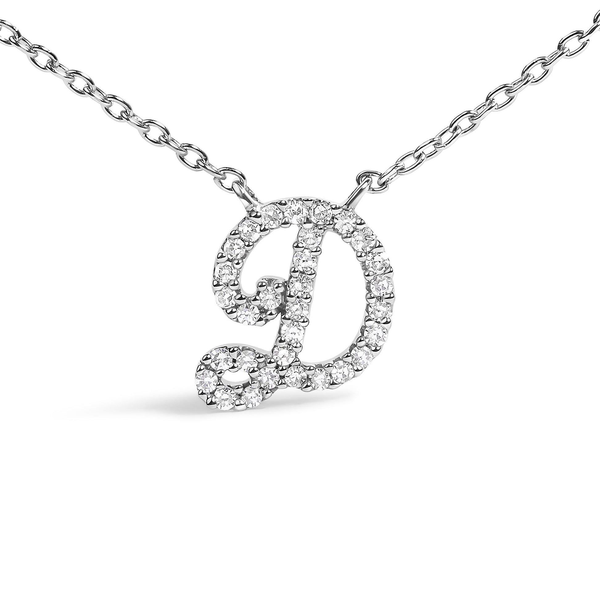 10K White Gold Diamond Accent  A-Z Initial Script Style Pendant Necklace