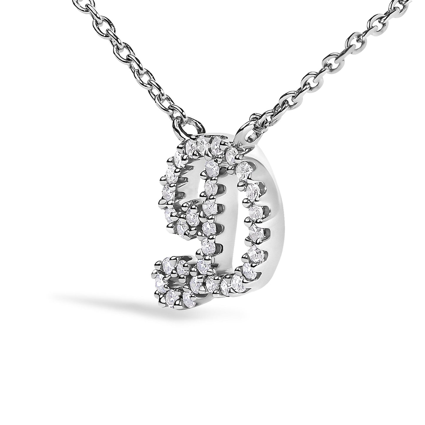 10K White Gold Diamond Accent  A-Z Initial Script Style Pendant Necklace