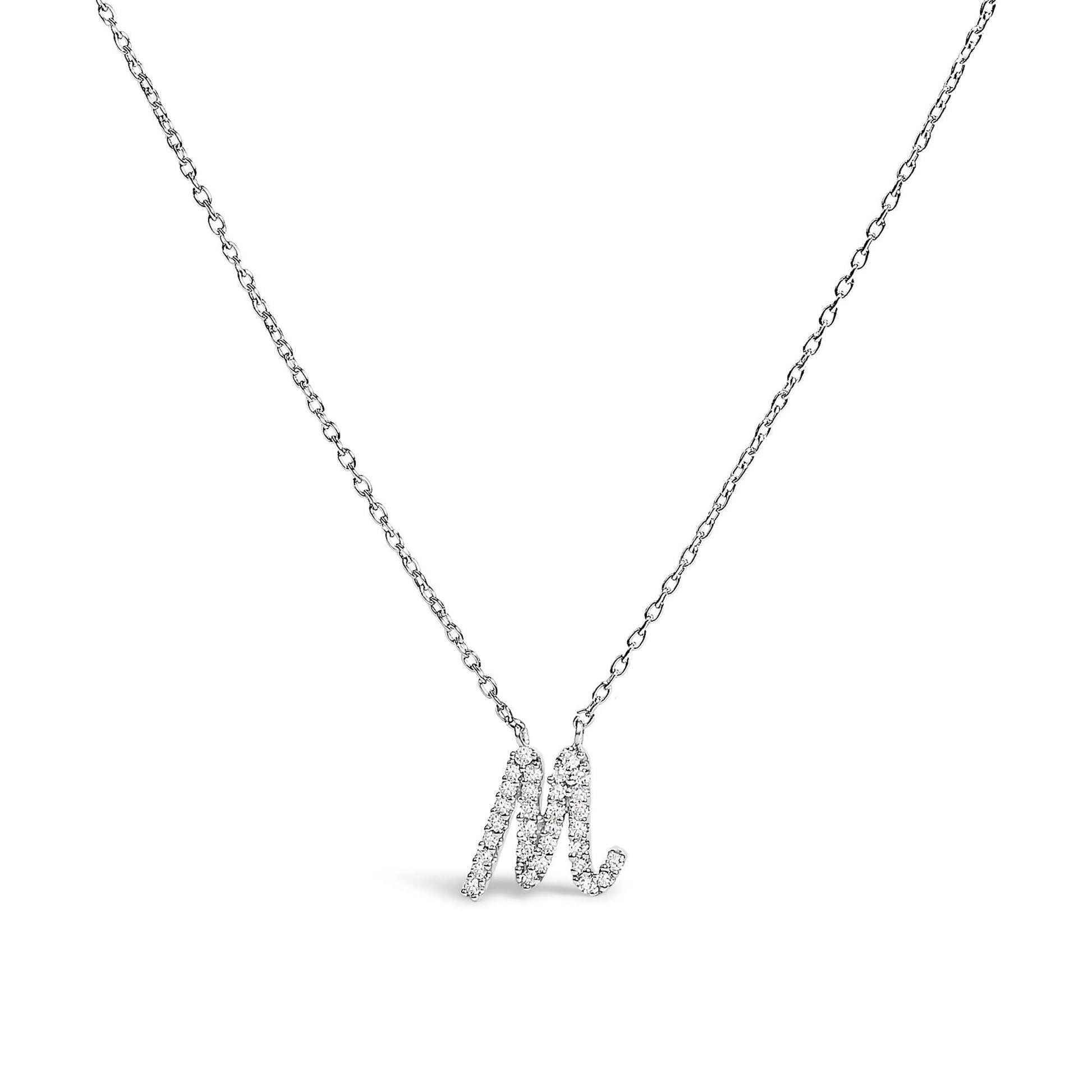 10K White Gold Diamond Accent  A-Z Initial Script Style Pendant Necklace