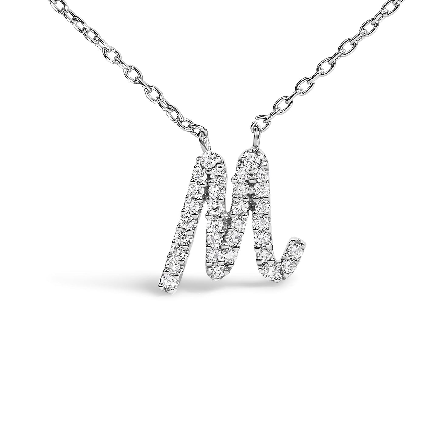 10K White Gold Diamond Accent  A-Z Initial Script Style Pendant Necklace