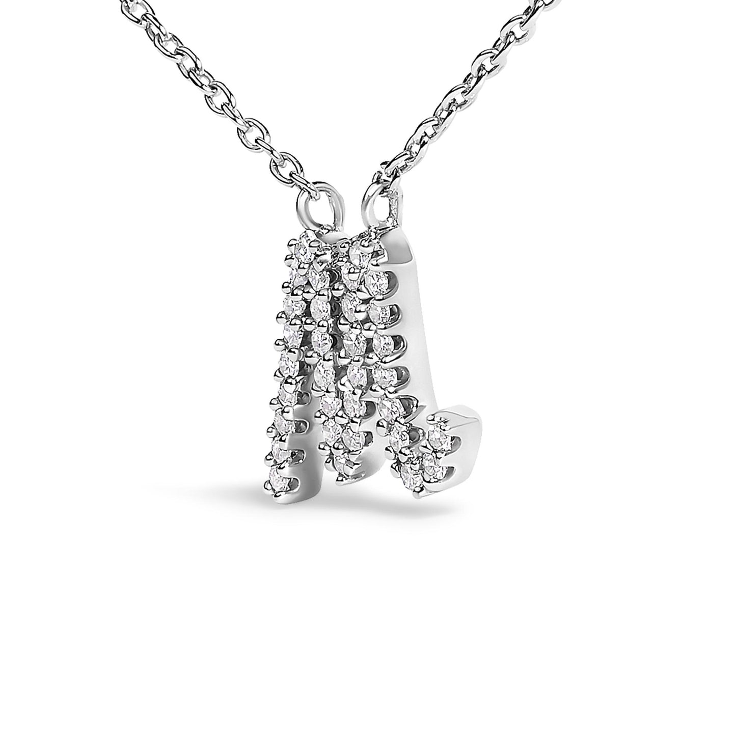 10K White Gold Diamond Accent  A-Z Initial Script Style Pendant Necklace