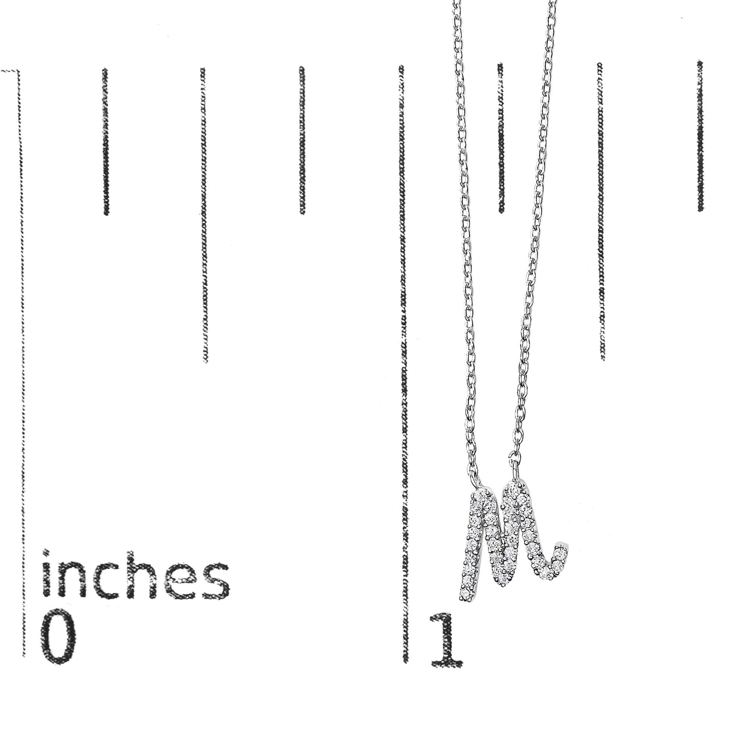 10K White Gold Diamond Accent  A-Z Initial Script Style Pendant Necklace
