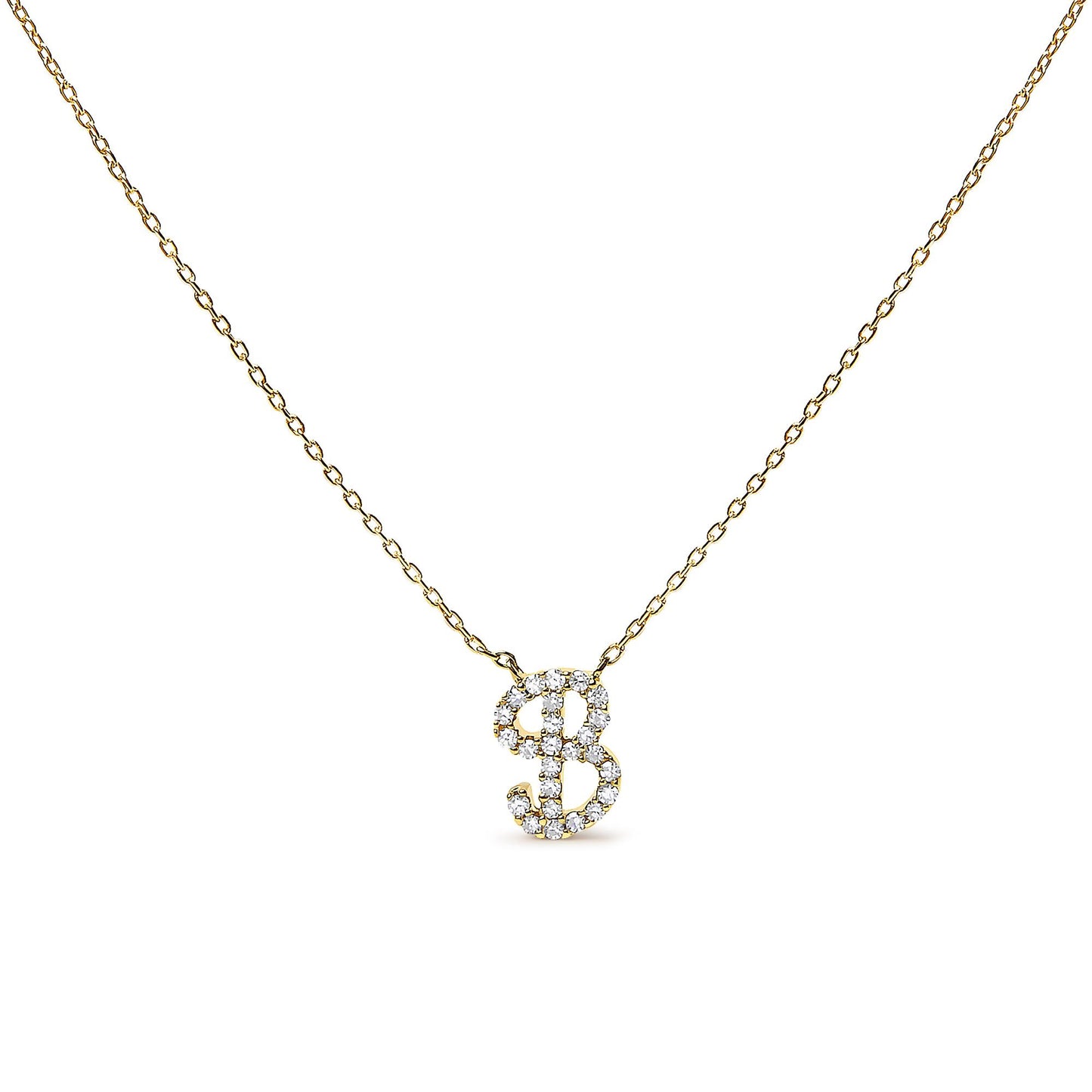10K Yellow Gold Diamond Accent  A-Z Initial Script Style Pendant Necklace