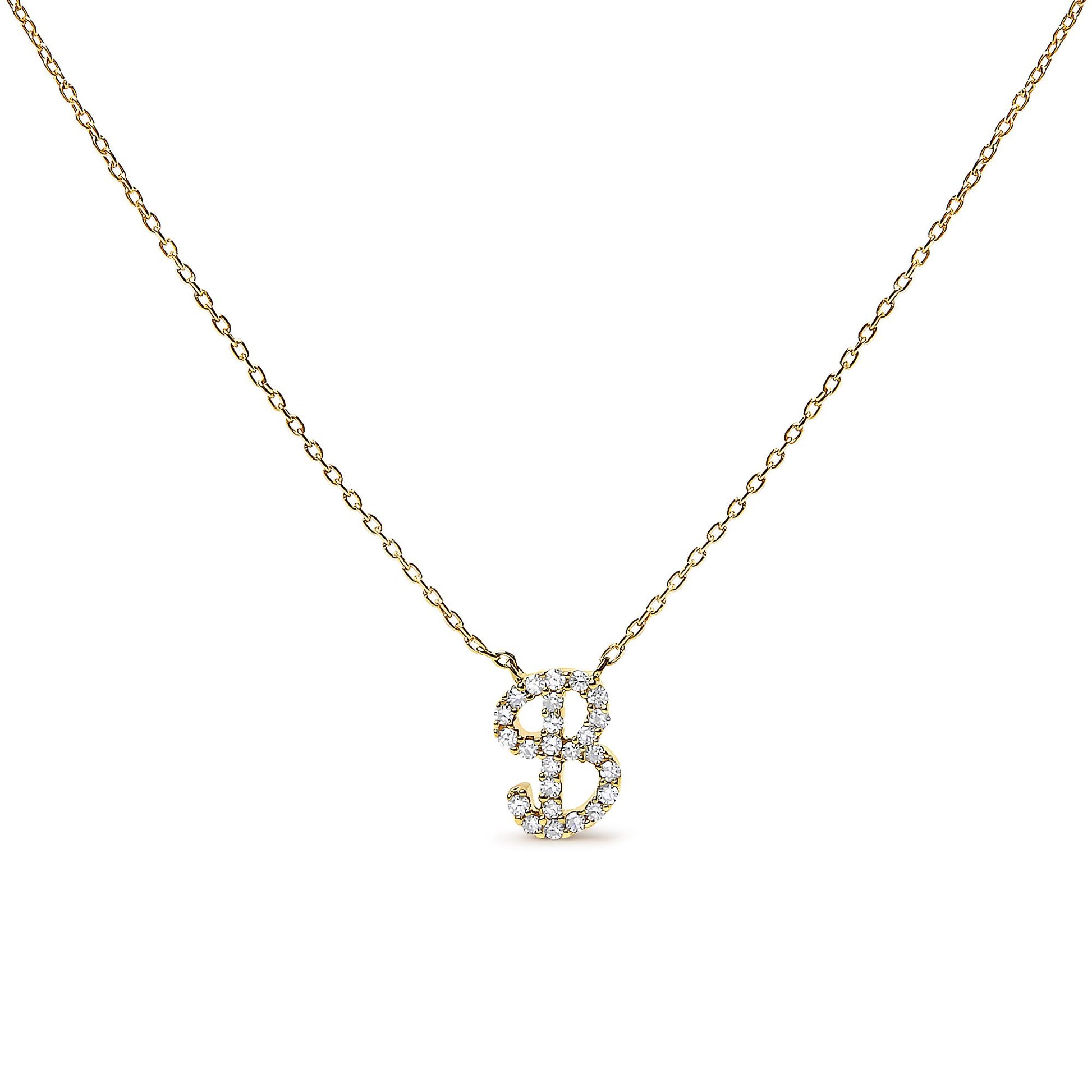 10K Yellow Gold Diamond Accent  A-Z Initial Script Style Pendant Necklace