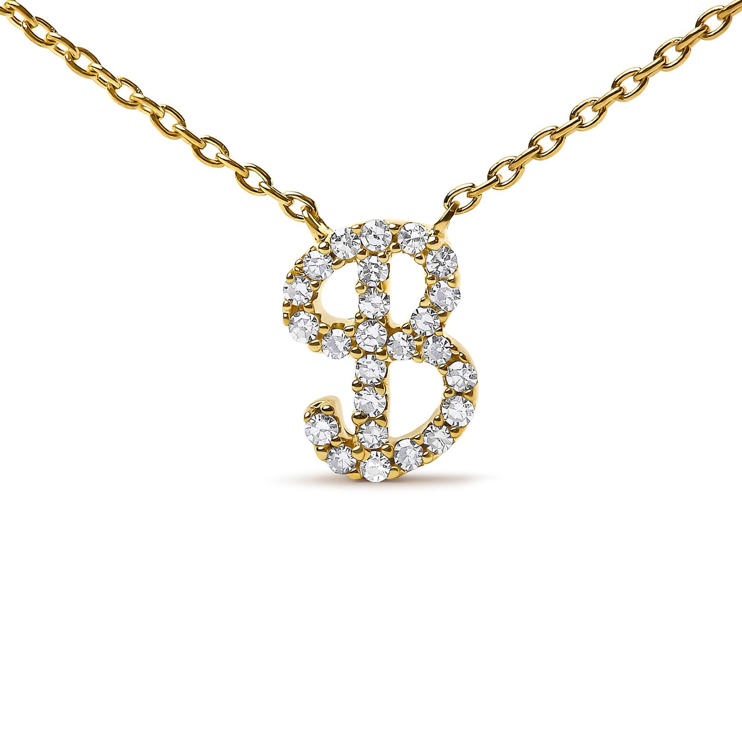 10K Yellow Gold Diamond Accent  A-Z Initial Script Style Pendant Necklace