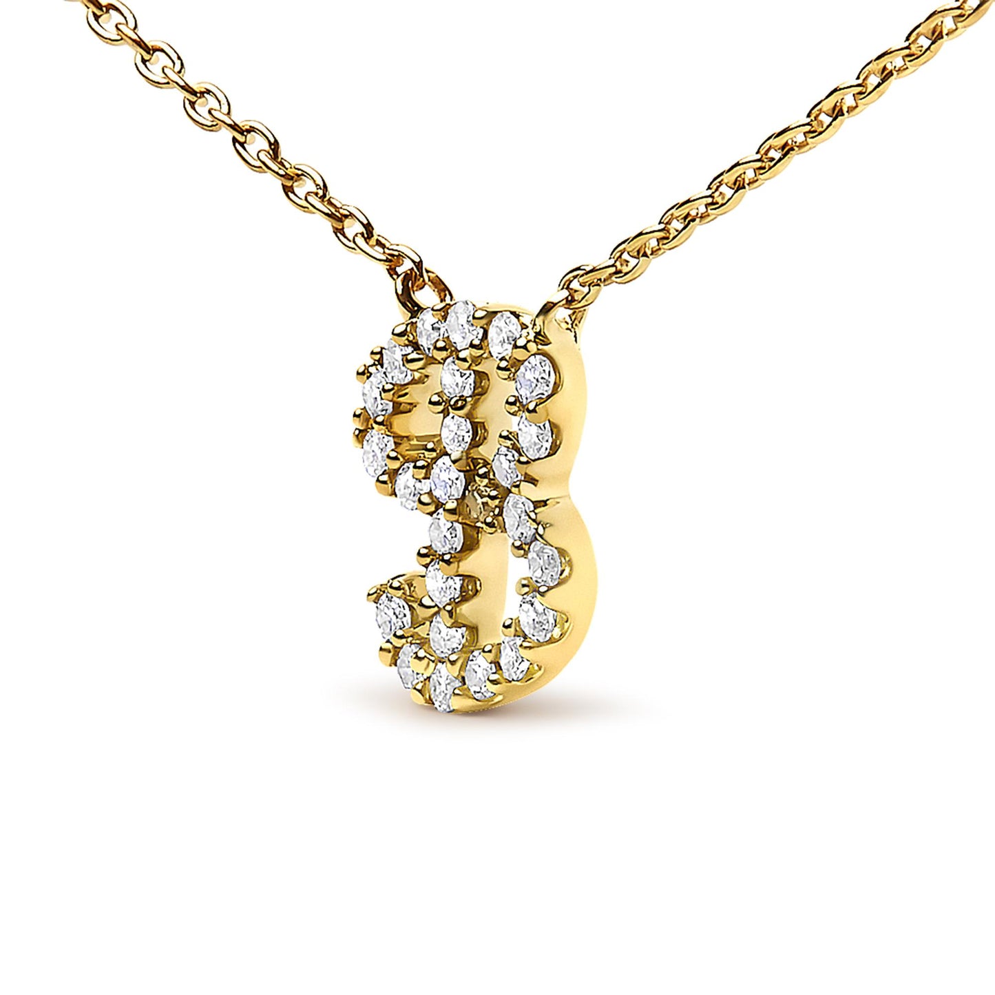 10K Yellow Gold Diamond Accent  A-Z Initial Script Style Pendant Necklace