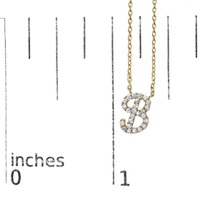 10K Yellow Gold Diamond Accent  A-Z Initial Script Style Pendant Necklace