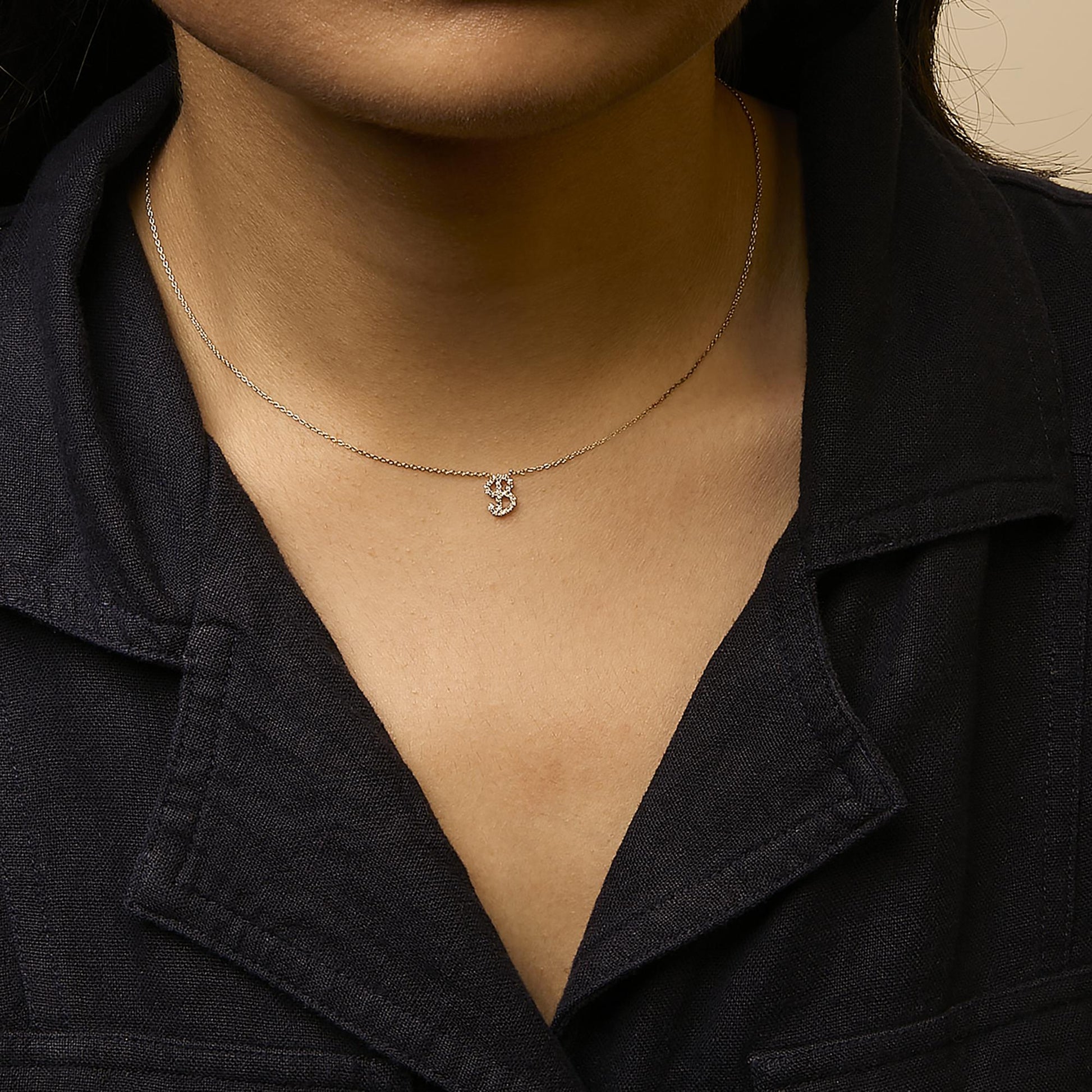 10K Yellow Gold Diamond Accent  A-Z Initial Script Style Pendant Necklace