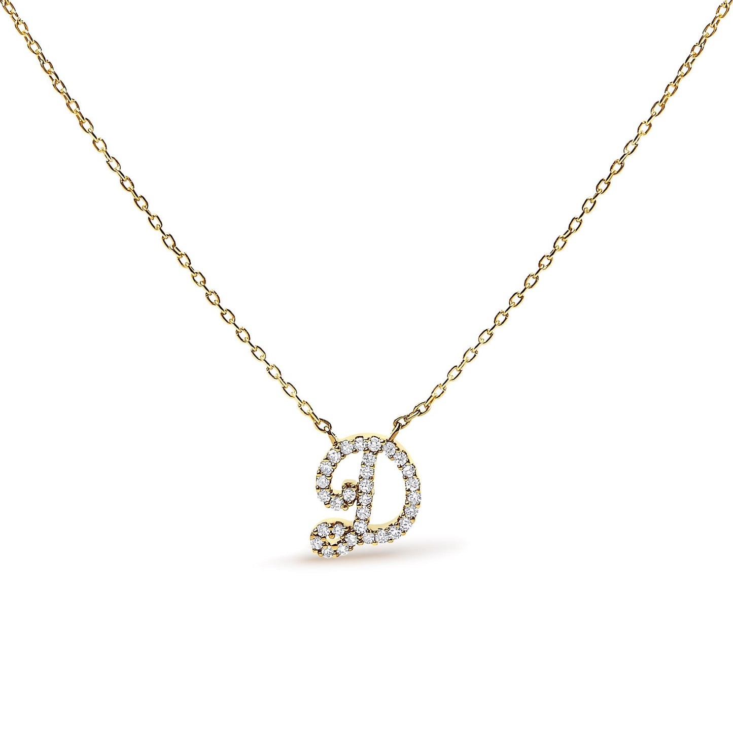 10K Yellow Gold Diamond Accent  A-Z Initial Script Style Pendant Necklace