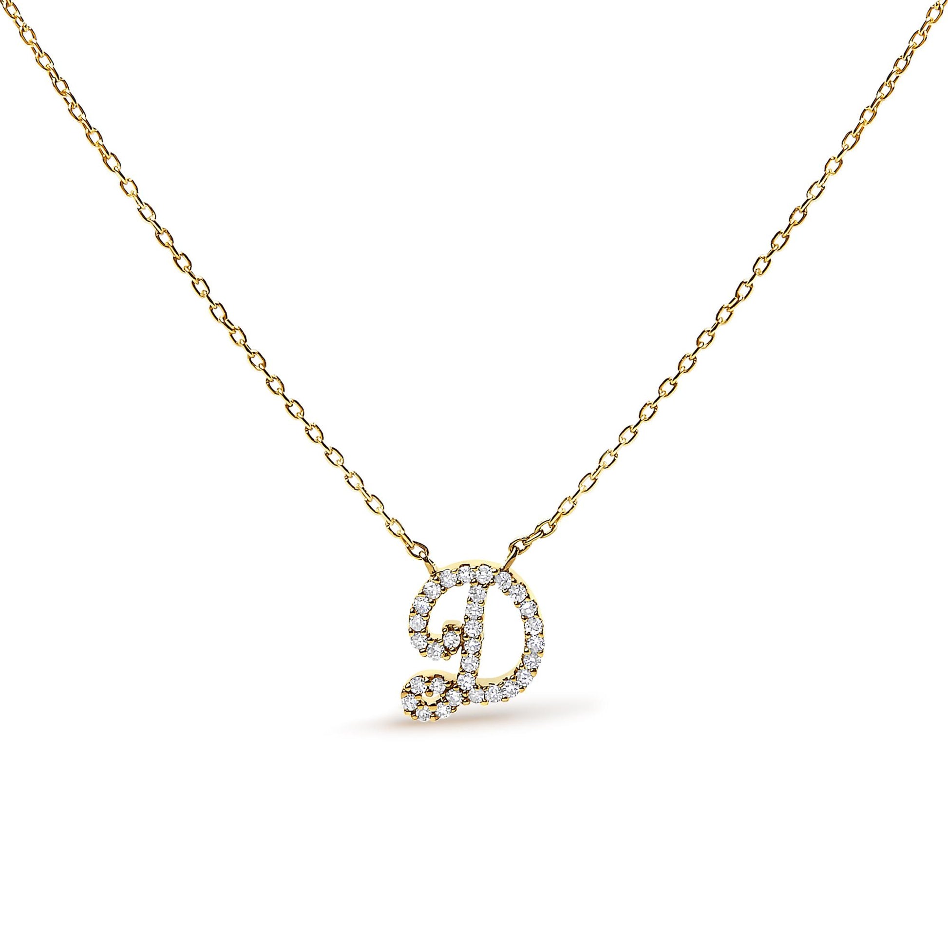 10K Yellow Gold Diamond Accent  A-Z Initial Script Style Pendant Necklace
