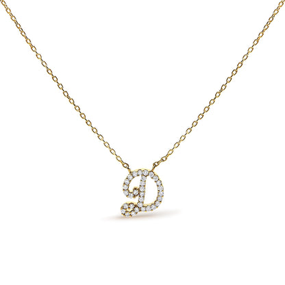10K Yellow Gold Diamond Accent  A-Z Initial Script Style Pendant Necklace