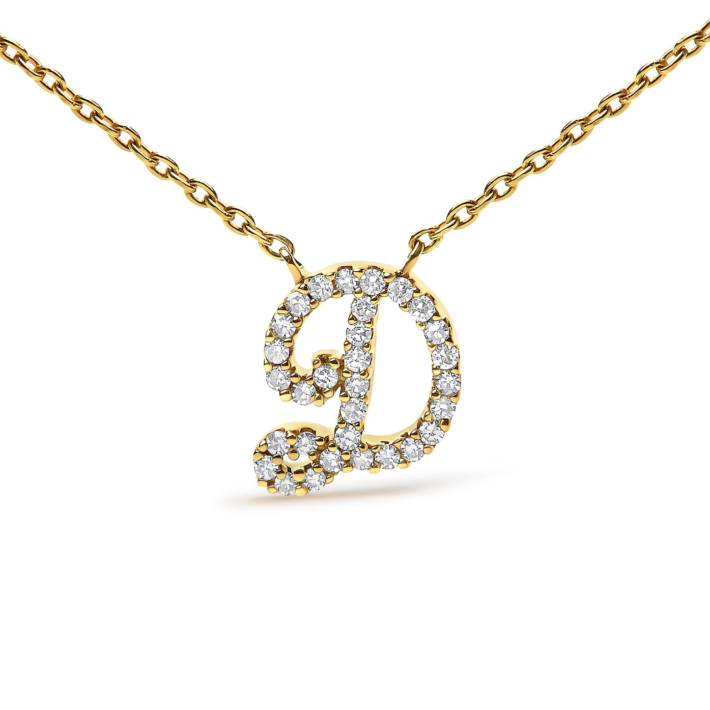 10K Yellow Gold Diamond Accent  A-Z Initial Script Style Pendant Necklace