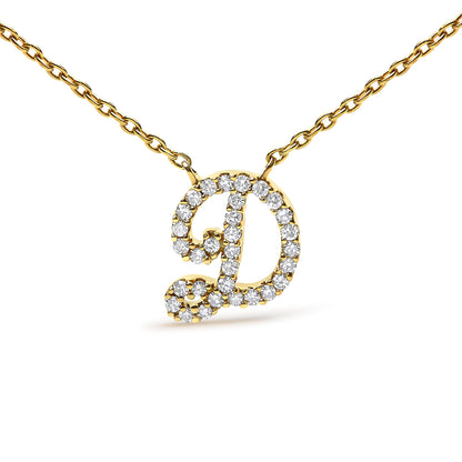10K Yellow Gold Diamond Accent  A-Z Initial Script Style Pendant Necklace