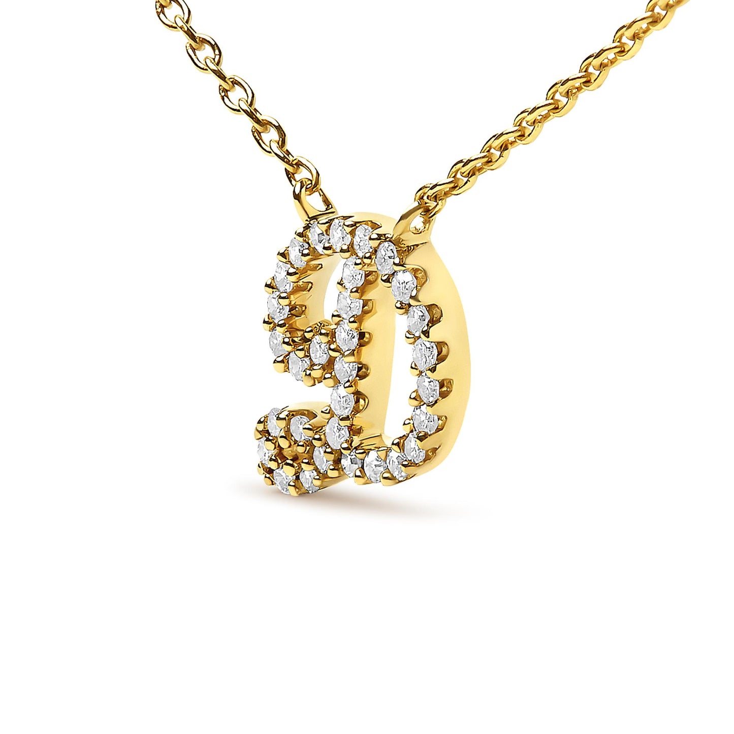 10K Yellow Gold Diamond Accent  A-Z Initial Script Style Pendant Necklace