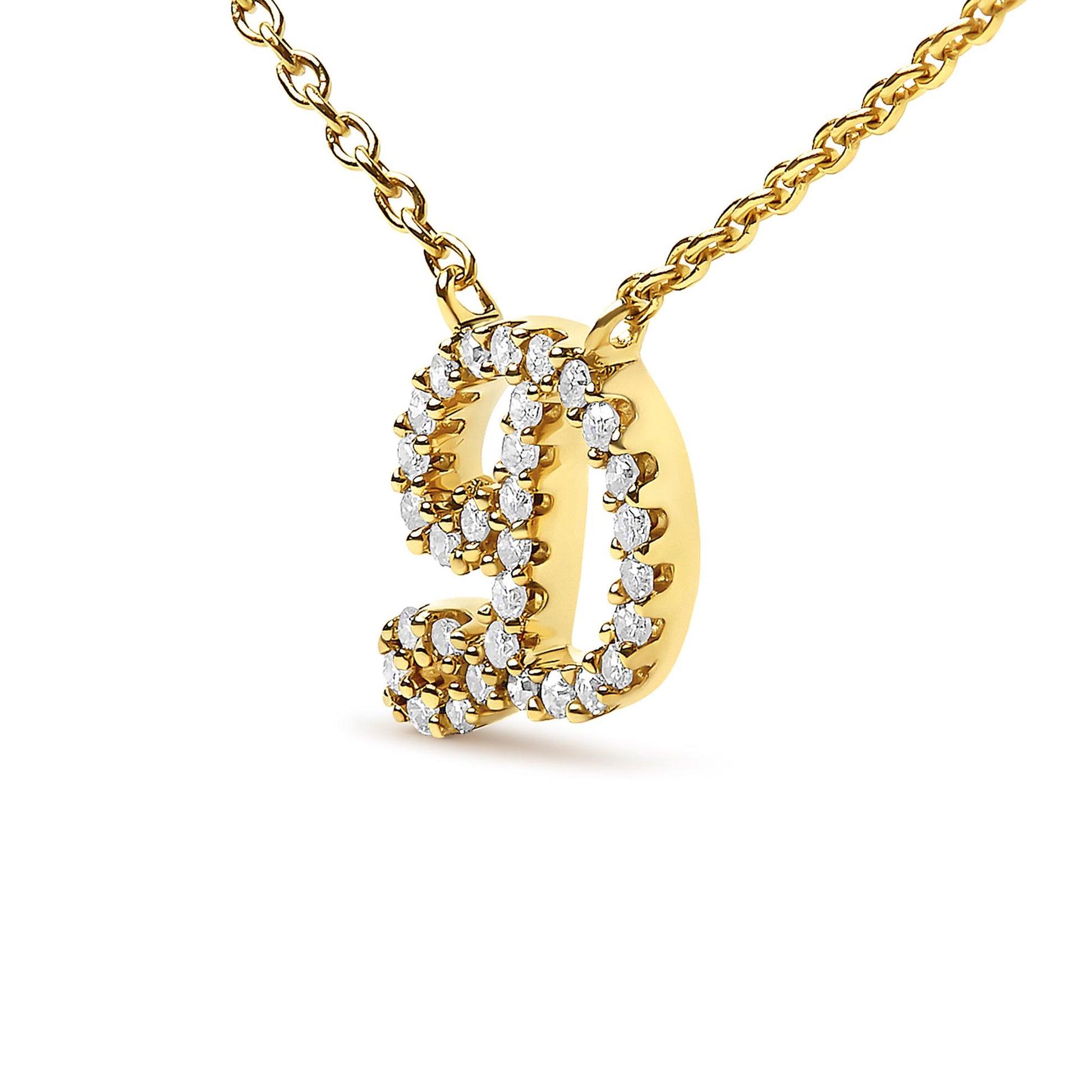 10K Yellow Gold Diamond Accent  A-Z Initial Script Style Pendant Necklace