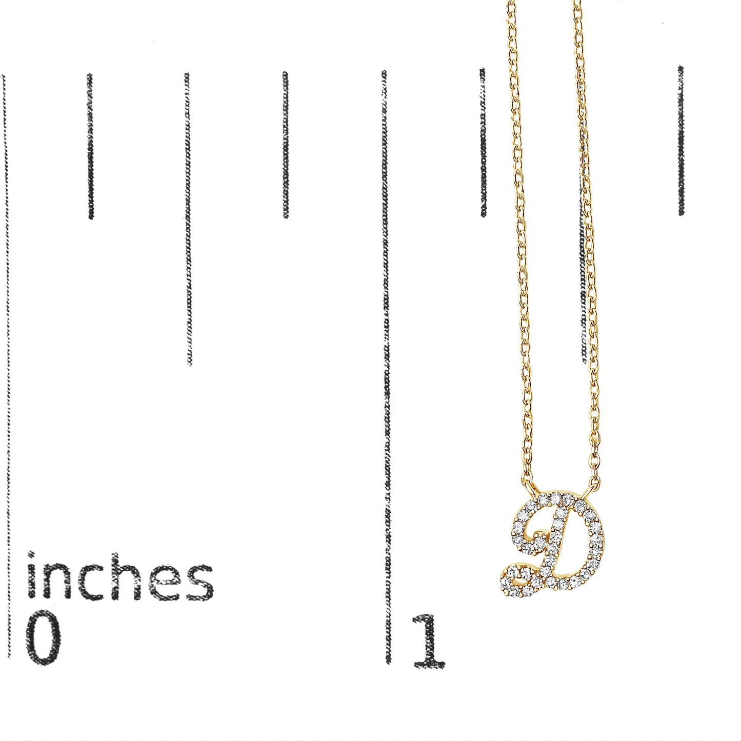 10K Yellow Gold Diamond Accent  A-Z Initial Script Style Pendant Necklace