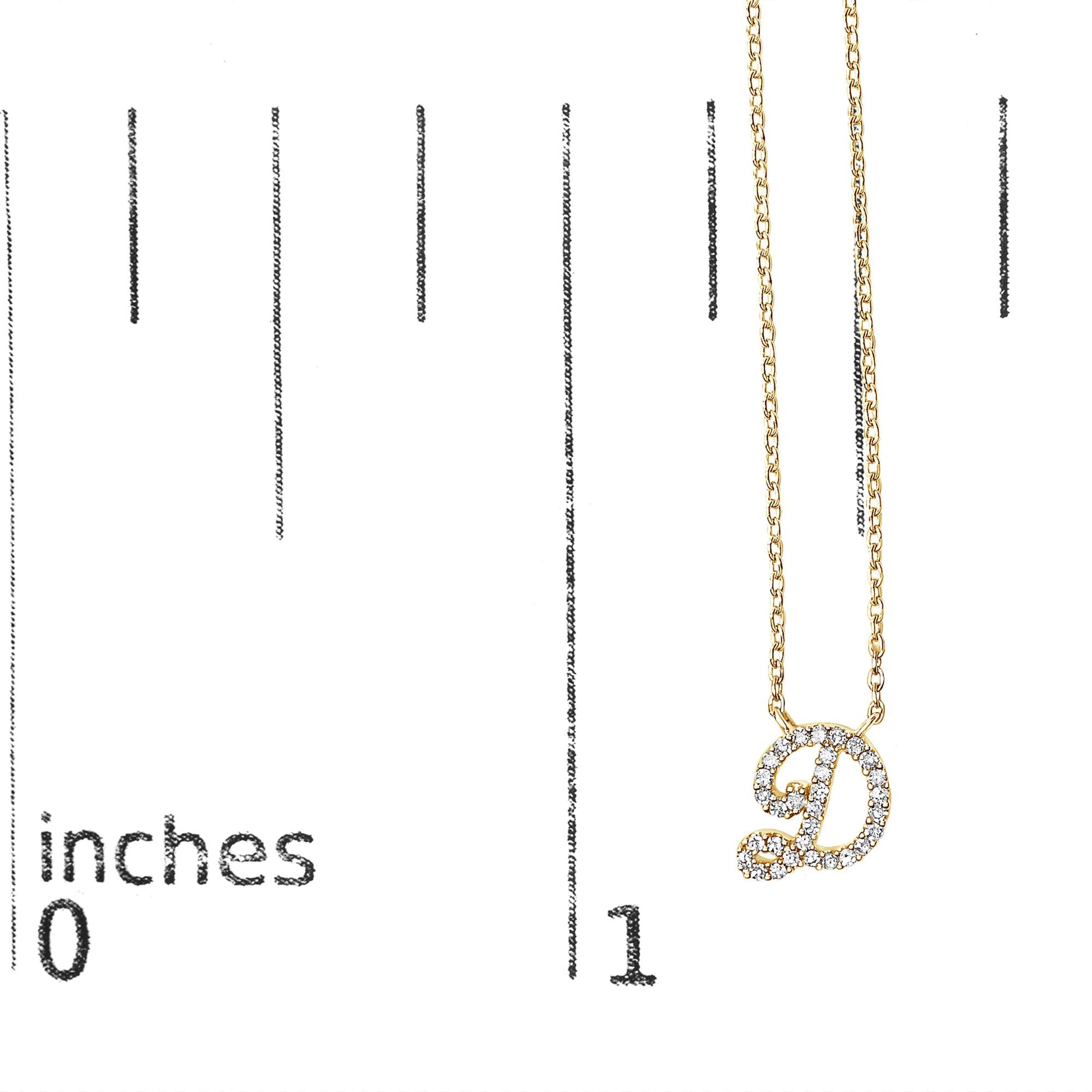 10K Yellow Gold Diamond Accent  A-Z Initial Script Style Pendant Necklace