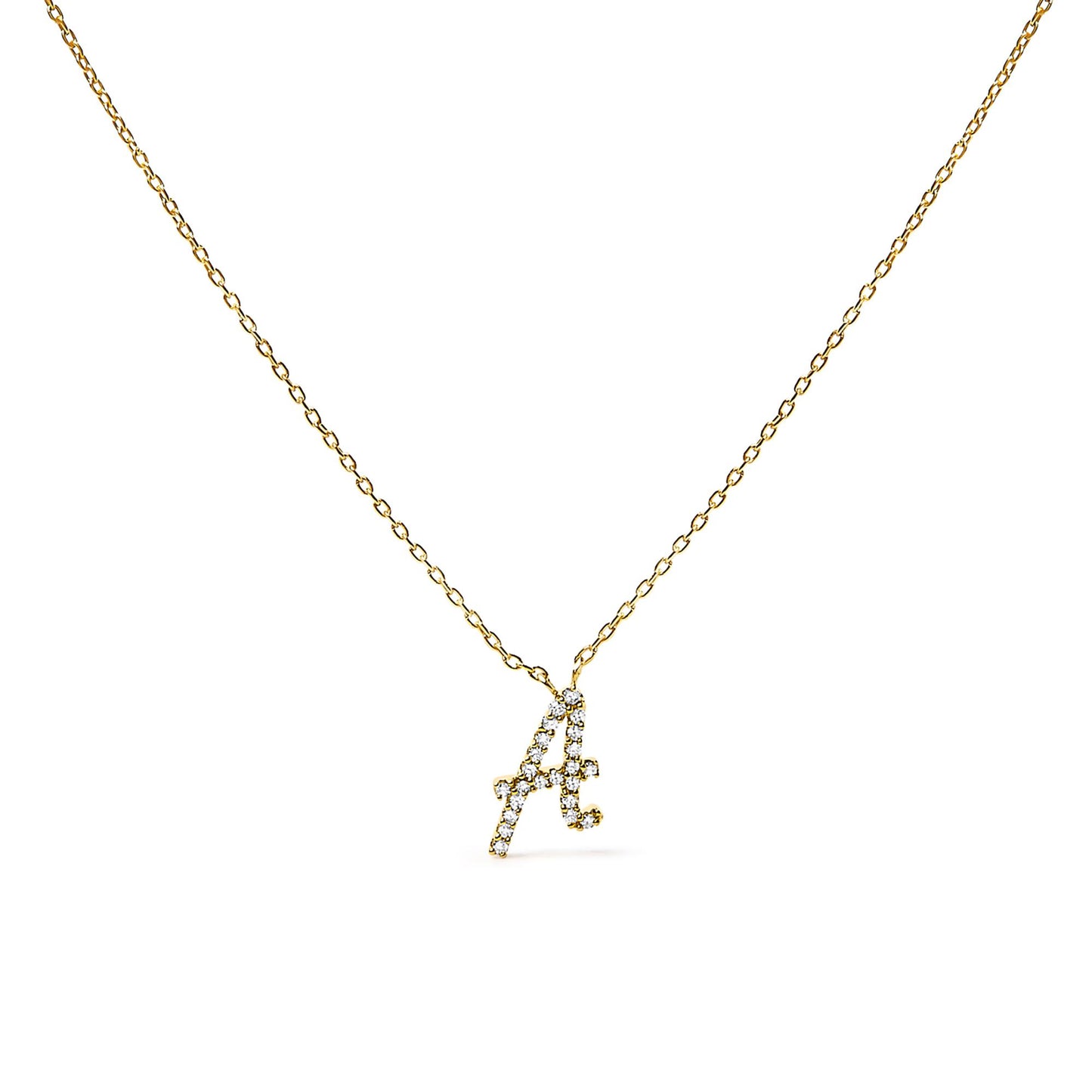 10K Yellow Gold Diamond Accent  A-Z Initial Script Style Pendant Necklace