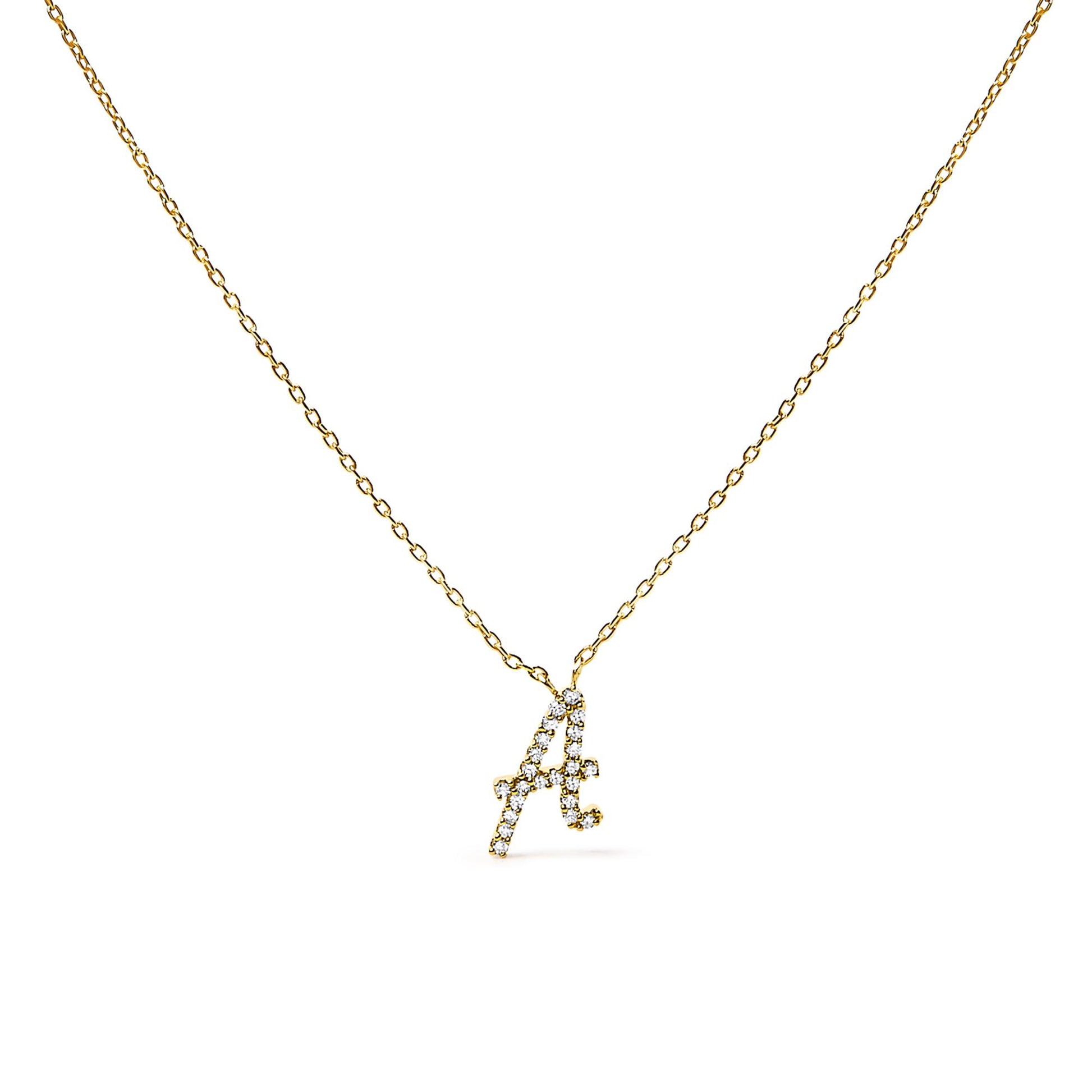 10K Yellow Gold Diamond Accent  A-Z Initial Script Style Pendant Necklace