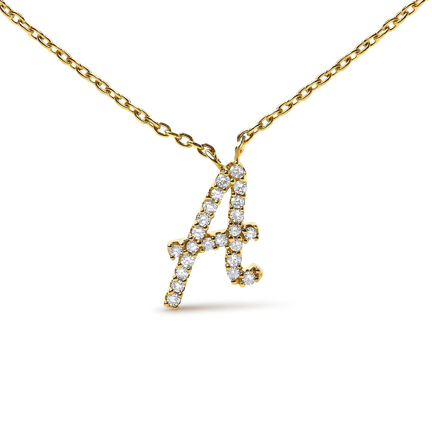 10K Yellow Gold Diamond Accent  A-Z Initial Script Style Pendant Necklace