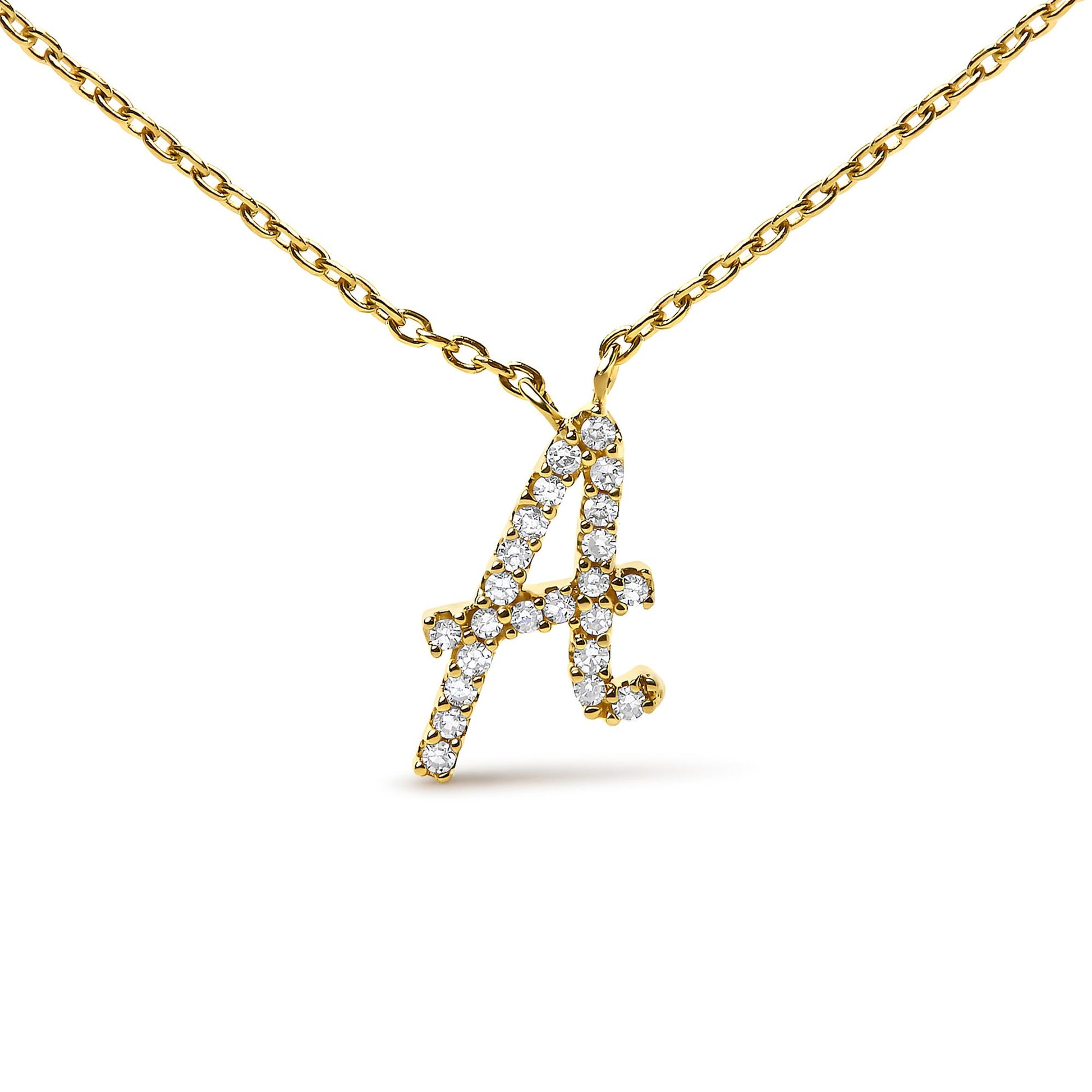 10K Yellow Gold Diamond Accent  A-Z Initial Script Style Pendant Necklace