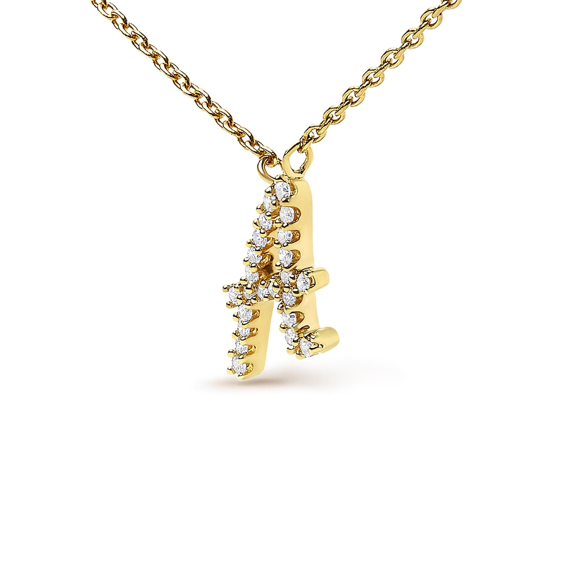 10K Yellow Gold Diamond Accent  A-Z Initial Script Style Pendant Necklace