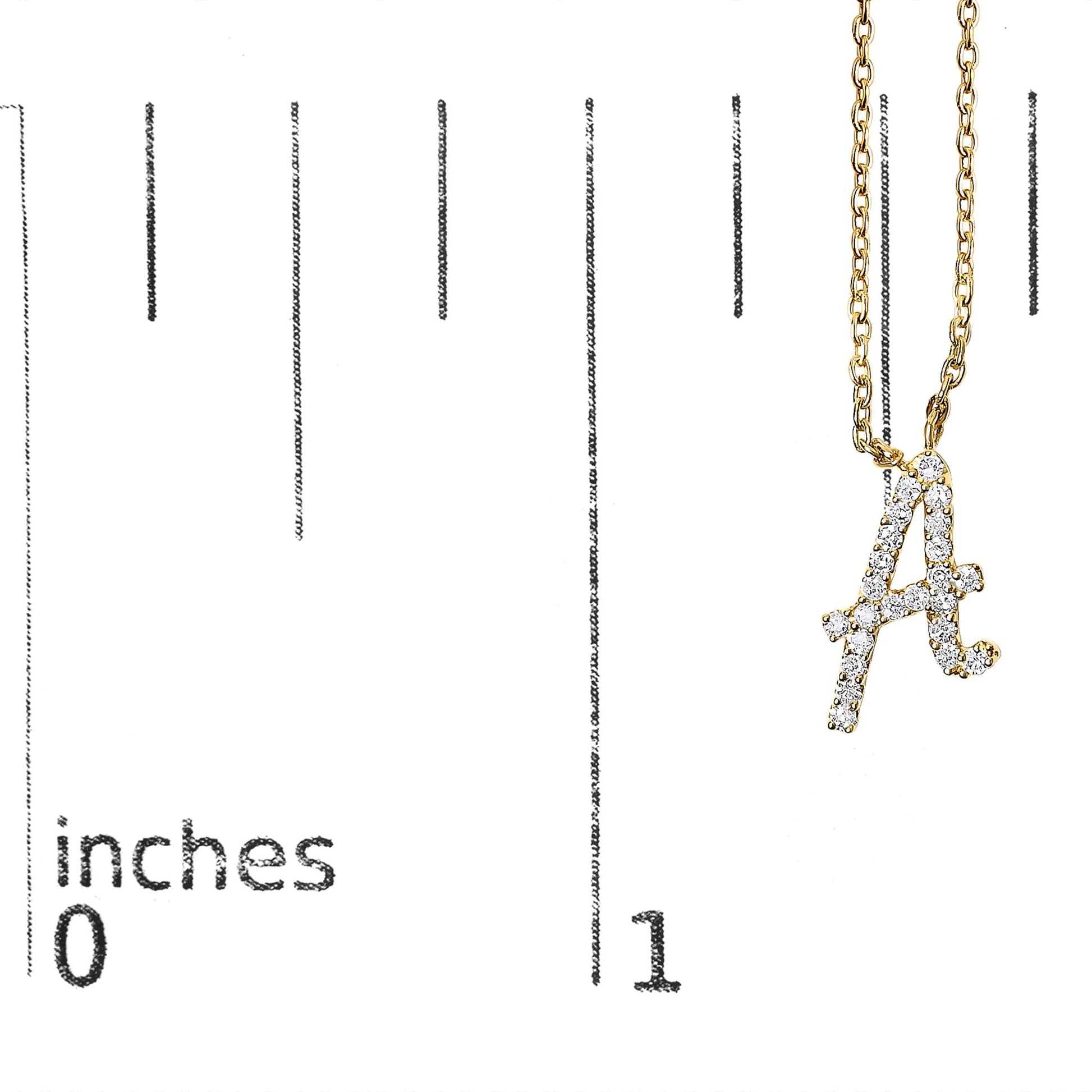 10K Yellow Gold Diamond Accent  A-Z Initial Script Style Pendant Necklace