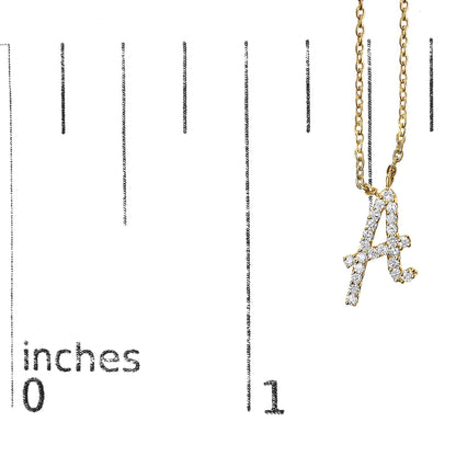 10K Yellow Gold Diamond Accent  A-Z Initial Script Style Pendant Necklace