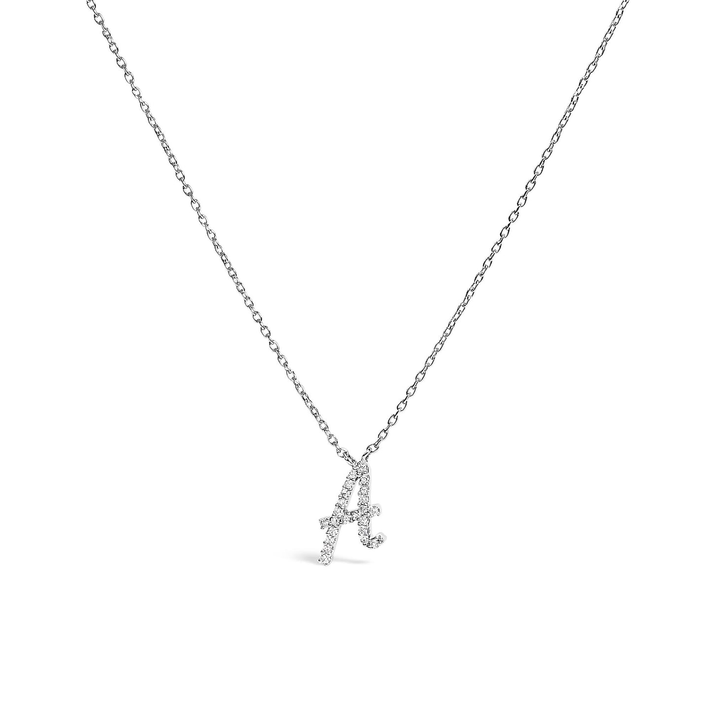 14K White Gold Diamond Accent "A" Initial Script Style Pendant Necklace