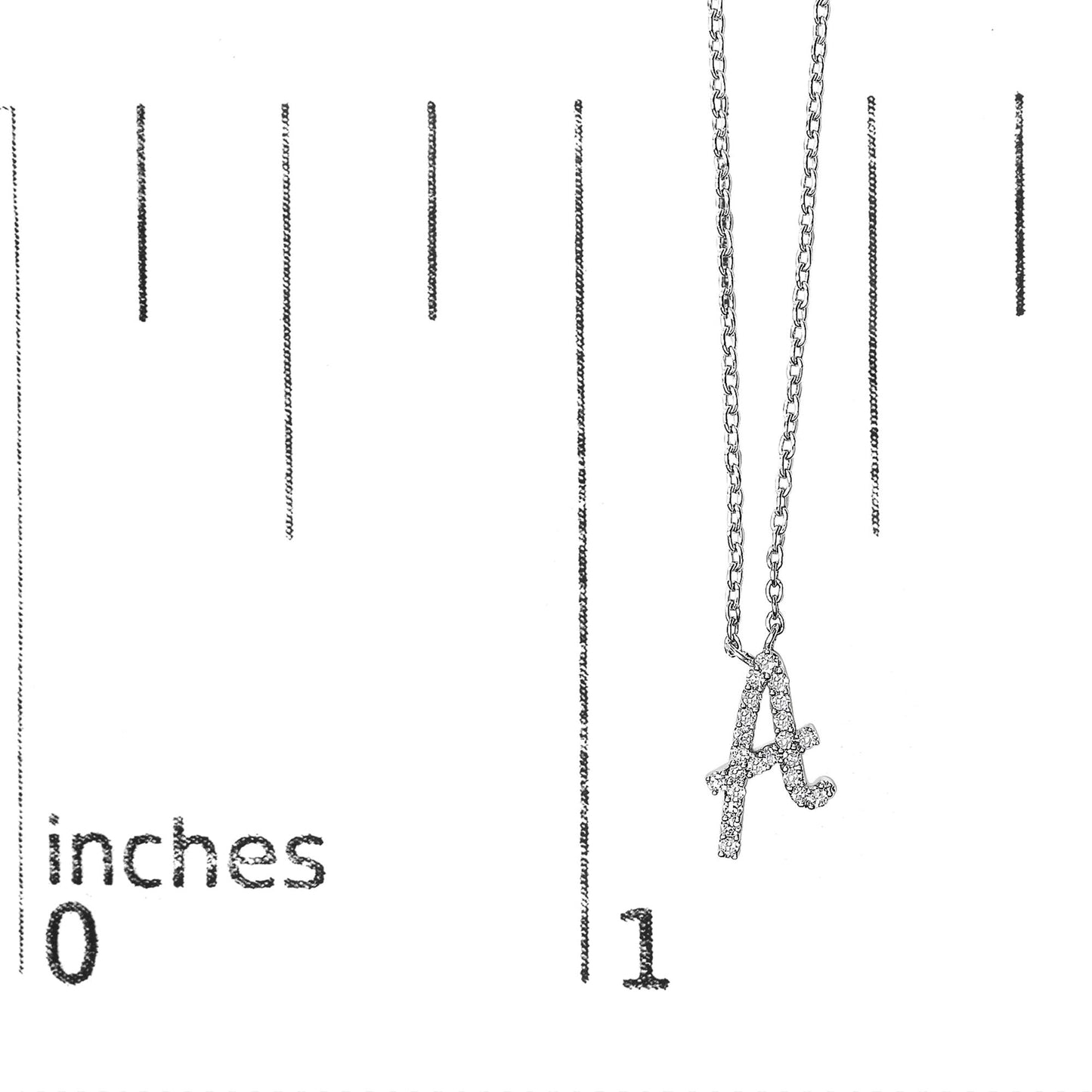 14K White Gold Diamond Accent "A" Initial Script Style Pendant Necklace