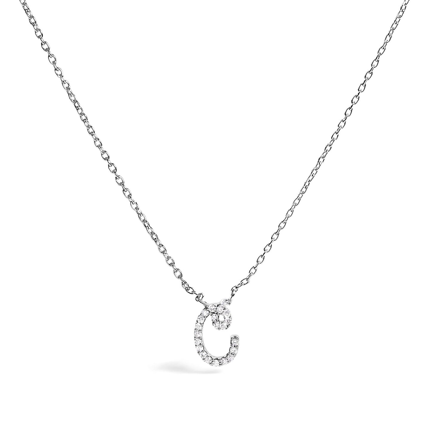 10K White Gold Diamond Accent  A-Z Initial Script Style Pendant Necklace