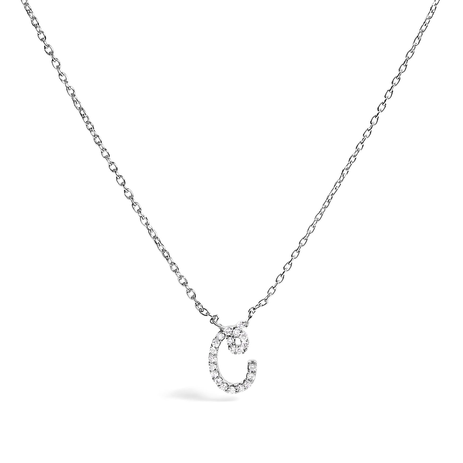 10K White Gold Diamond Accent  A-Z Initial Script Style Pendant Necklace