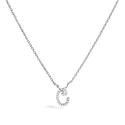 10K White Gold Diamond Accent  A-Z Initial Script Style Pendant Necklace