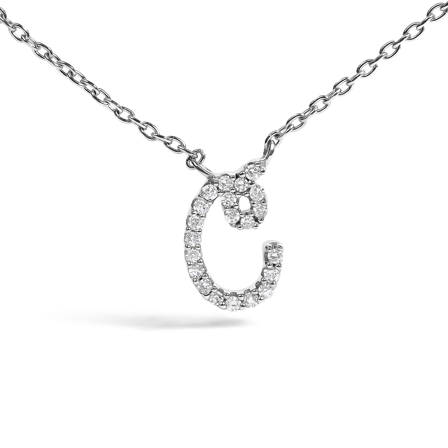 10K White Gold Diamond Accent  A-Z Initial Script Style Pendant Necklace