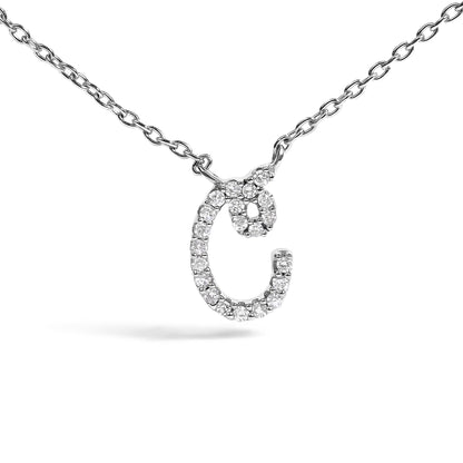 10K White Gold Diamond Accent  A-Z Initial Script Style Pendant Necklace