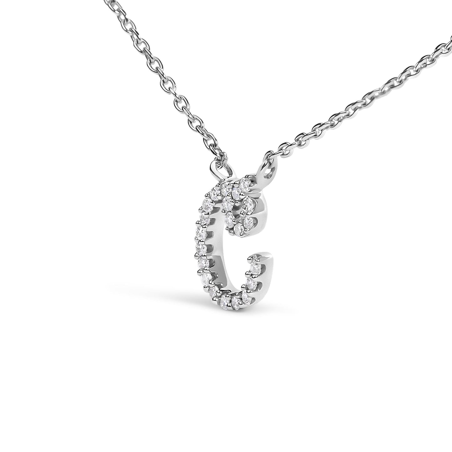 10K White Gold Diamond Accent  A-Z Initial Script Style Pendant Necklace