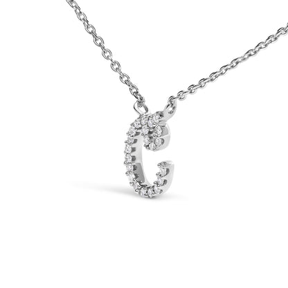 10K White Gold Diamond Accent  A-Z Initial Script Style Pendant Necklace